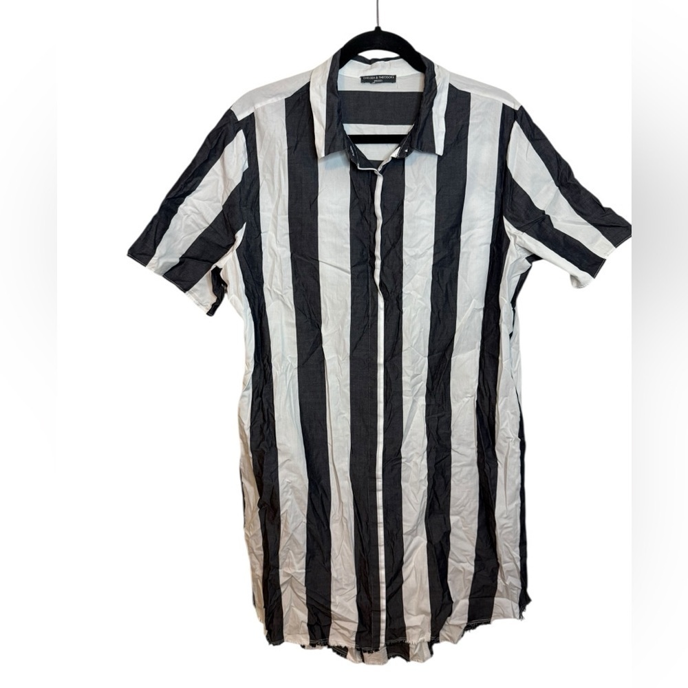 Chelsea & Theodore Navy Blue Striped Shirt Dress